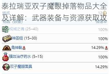 泰拉瑞亚双子魔眼掉落物品大全及详解：武器装备与资源获取攻略
