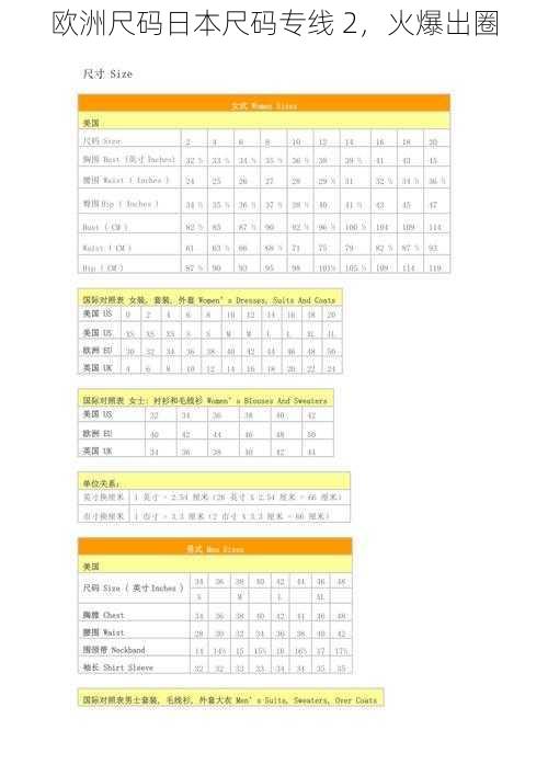 欧洲尺码日本尺码专线 2，火爆出圈