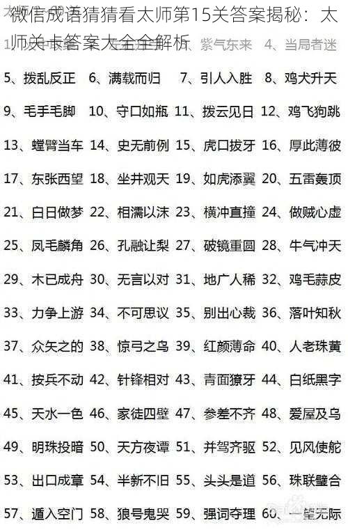 微信成语猜猜看太师第15关答案揭秘：太师关卡答案大全全解析